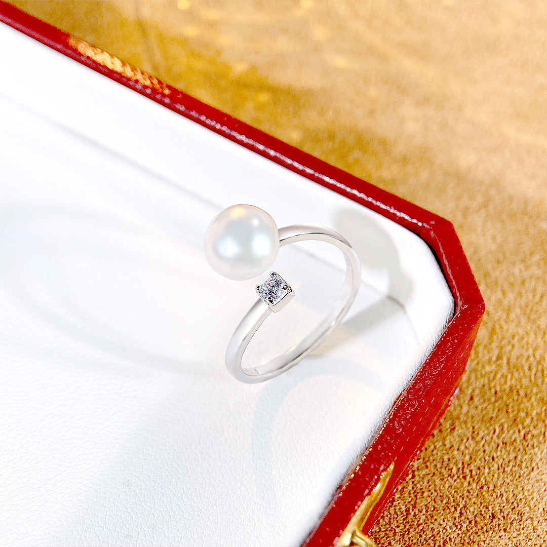S925 Sterling Silver Freshwater Pearl Ring — Adjustable