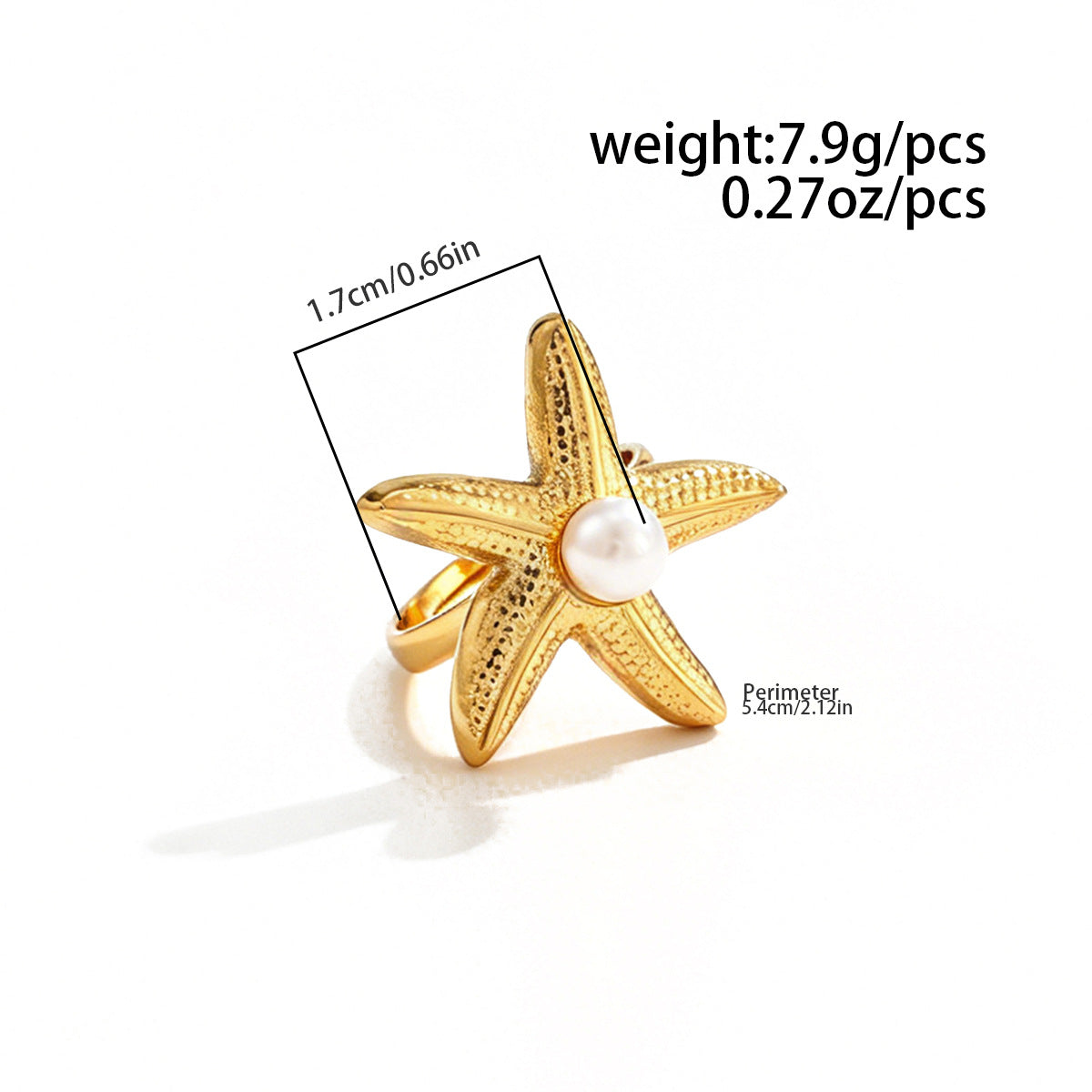 Planderful Ocean Starfish Ring With Imitation Pearl Adjustable Stainless Steel Statement Beach Jewelry For Women