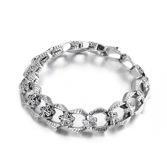 Punk Style Stainless Steel – Cross Flower Men's Titanium Steel Bracelet