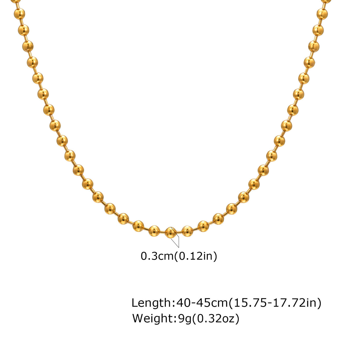 Stainless Steel Bead Chain – Gold Necklace – Women's Minimalist