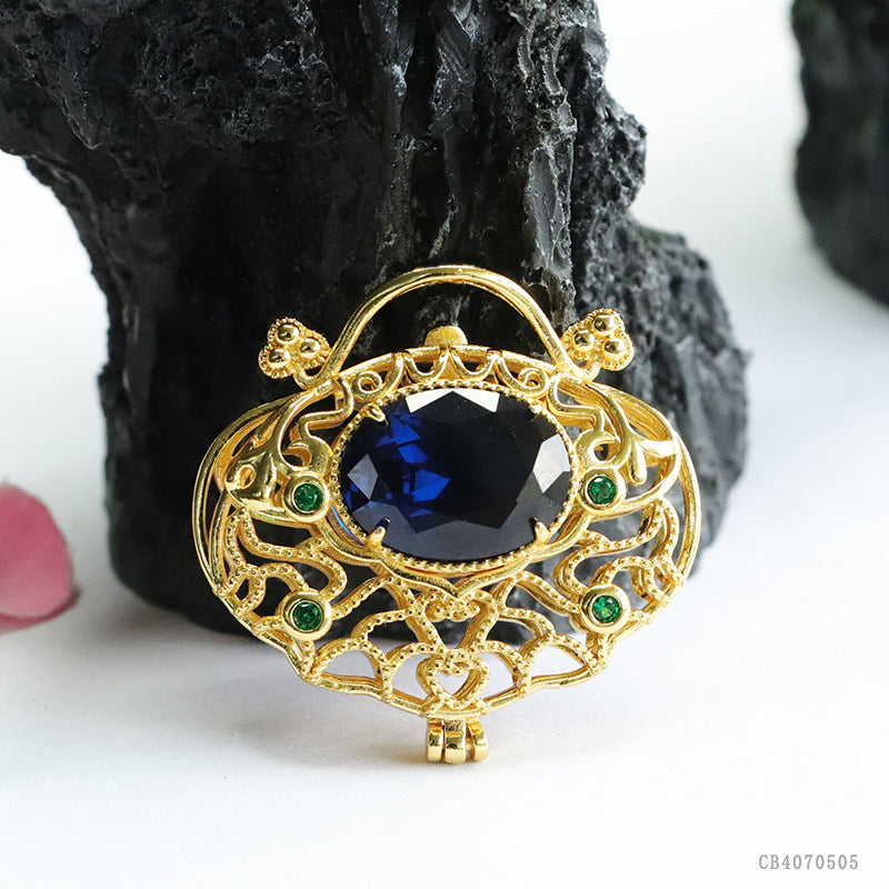 Lab-Grown Blue Spinel Openwork Handbag Pendant — No Chain