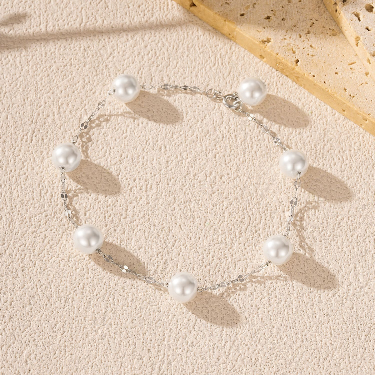 925 Sterling Silver Pearl Chain Bracelet