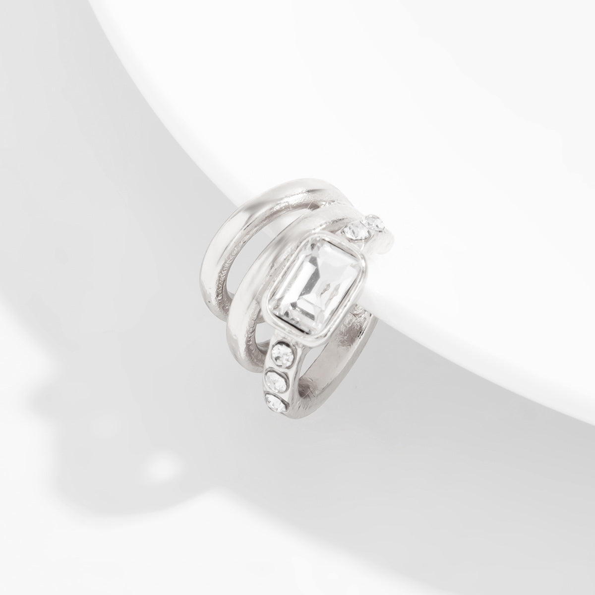 Planderful Vienna Verve Ear Clip Earrings Multi Layer Three Ring Zircon Statement for Women