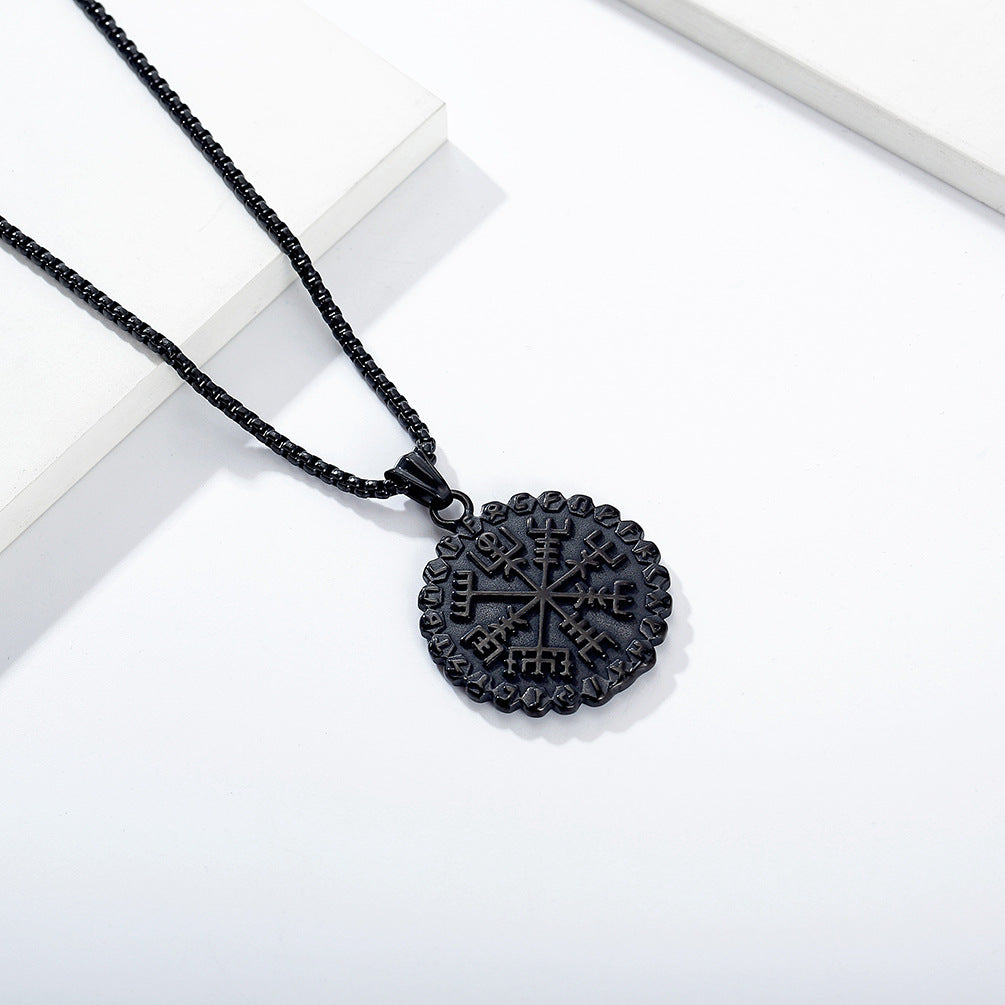 Planderful Viking Compass Necklace For Men Durable Titanium Steel Snowflake Pendant Retro Nordic Jewelry