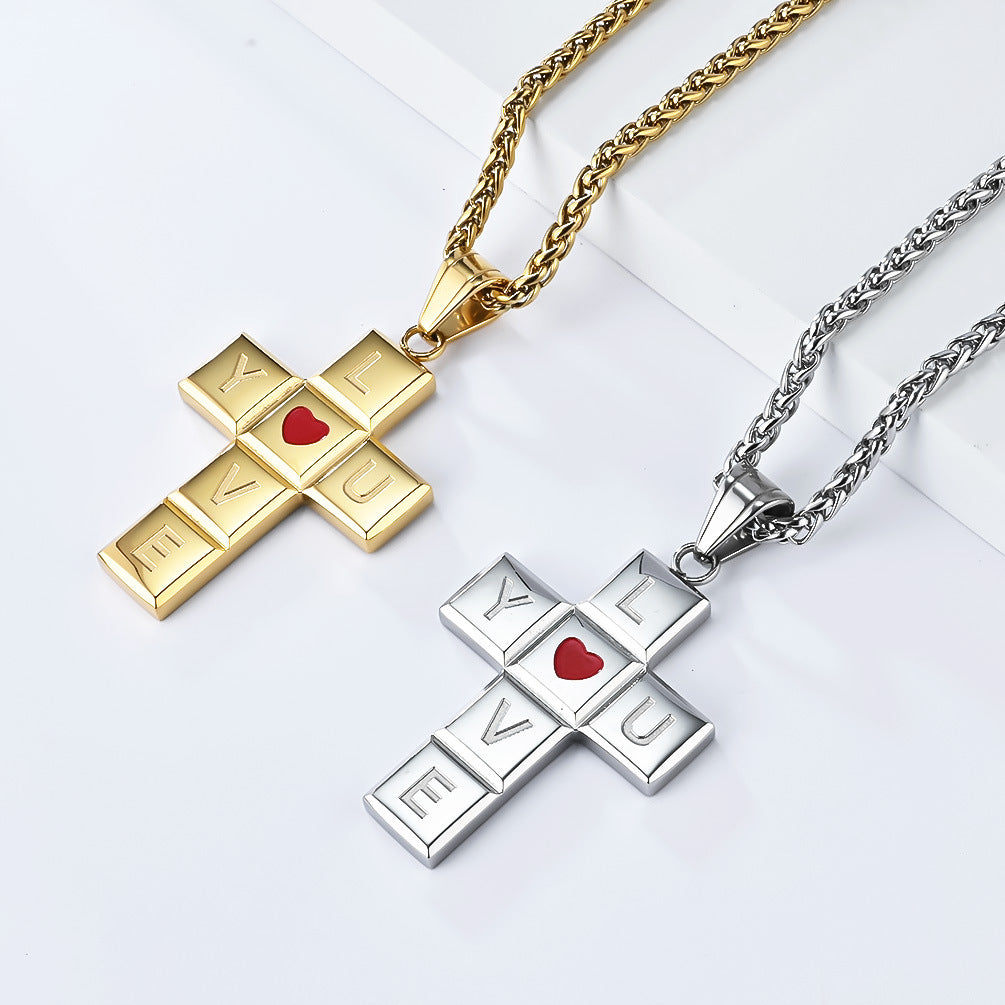 Planderful I Love You Cross Necklace Personalized Titanium Steel Pendant For Her Classic European American Style