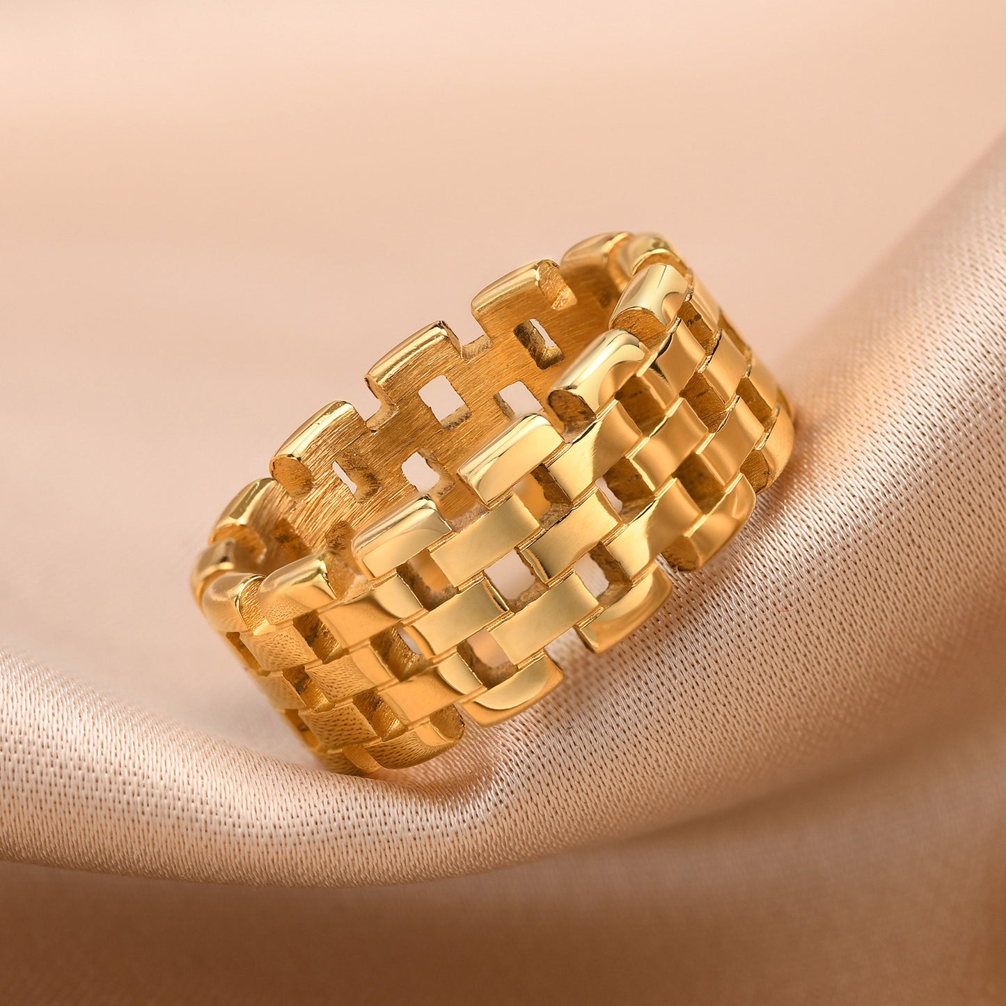 Stainless Steel Strap Ring Gold Women Personalized Fashion Jewelry