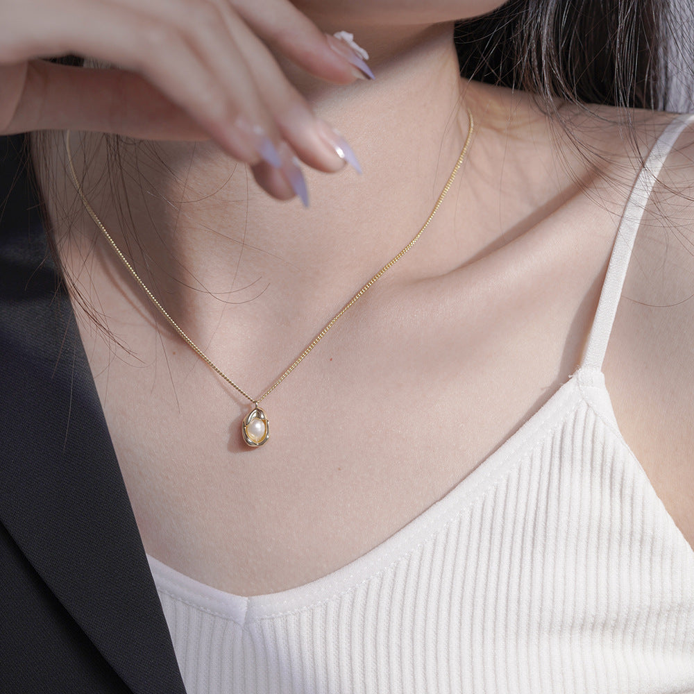 S925 Sterling Silver Pearl Necklace Women's Retro Chain Jewelry