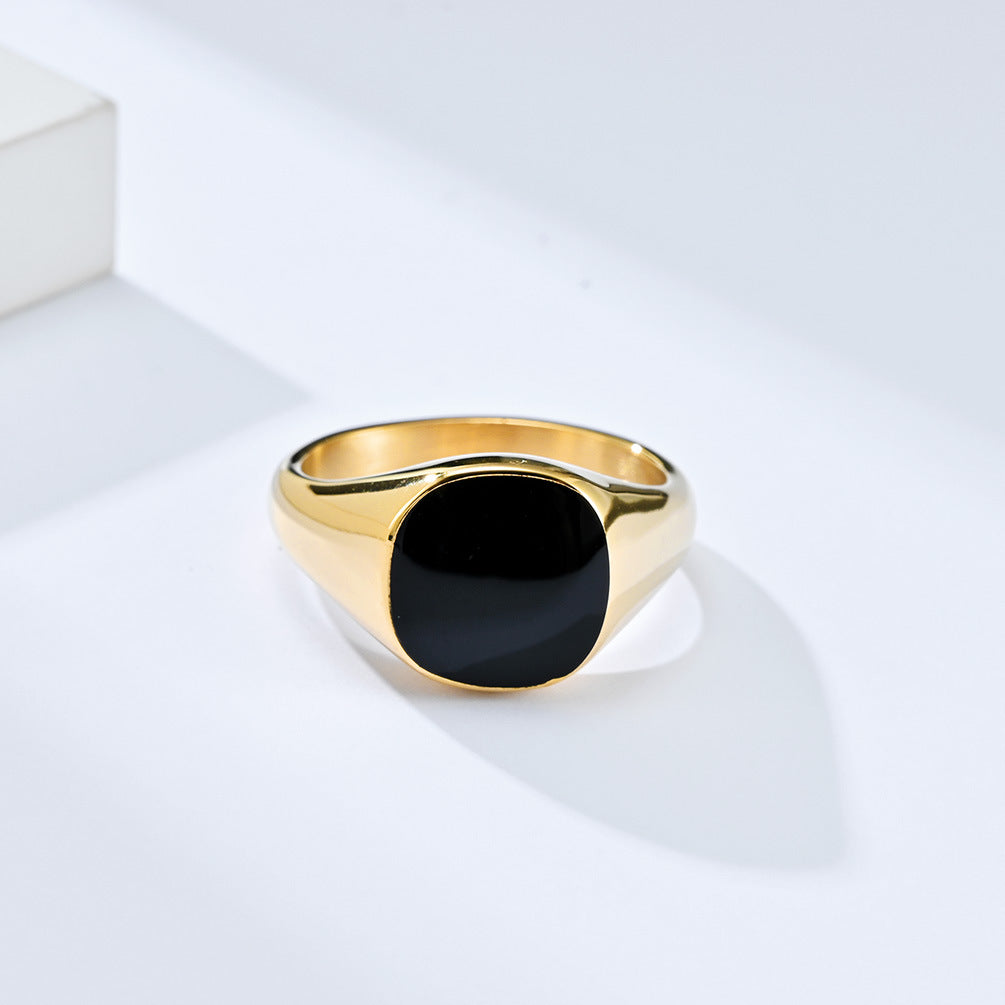 Planderful Titanium Steel Oil Drop Ring For Men And Women Unisex Hipster Style Bold Black Finish
