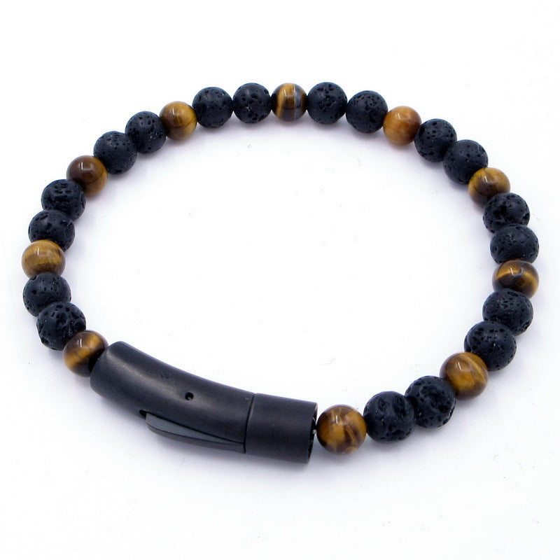 Bracelet – Tiger's Eye Stone Turquoise Magnetic Buckle Titanium Steel Men's Beaded