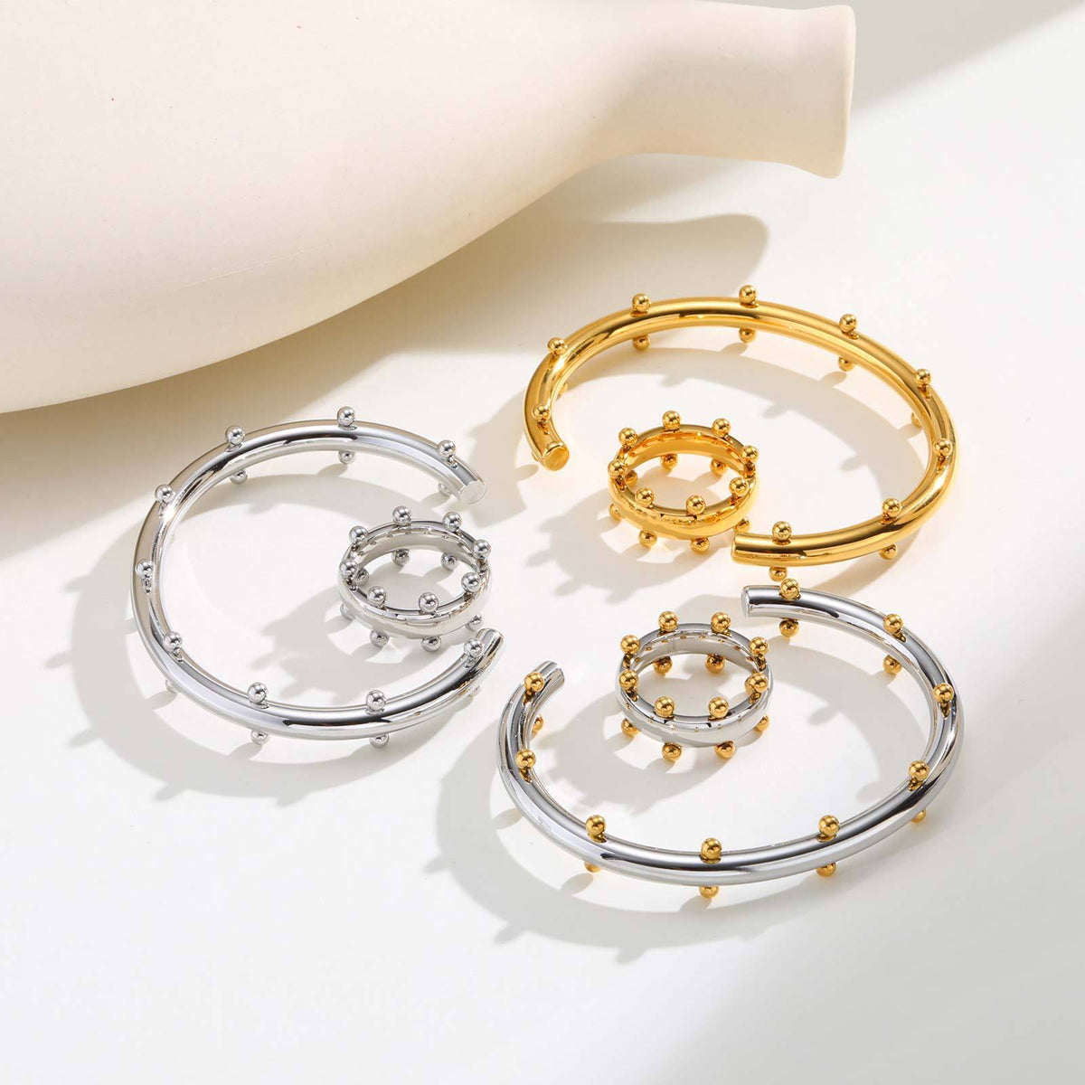 Stainless Steel Geometric Steel Ball Opening Bracelet Steel Ball Ring Cool Geometric
