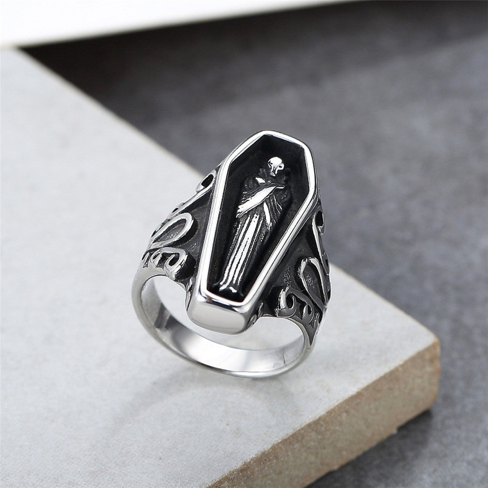 Titanium Steel Skull Coffin Ring