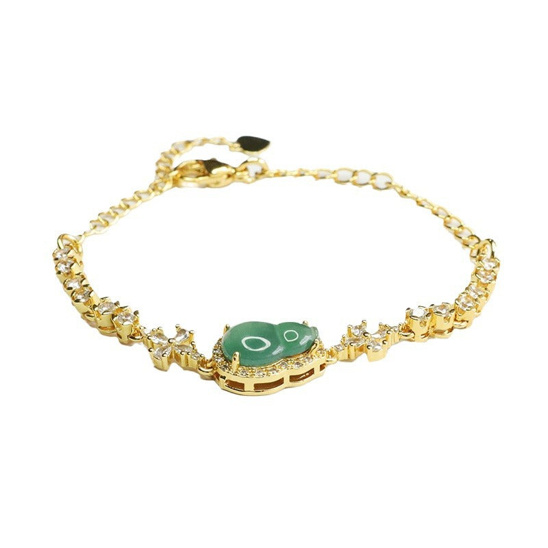 Blue Water Jadeite Four-Petal Flower & Gourd Bracelet
