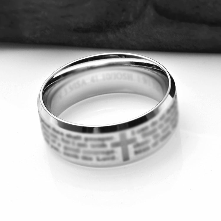 Steel Ring - Elegant Cross Scripture Jewelry For Everyday Wear And Blessing Gift Idea