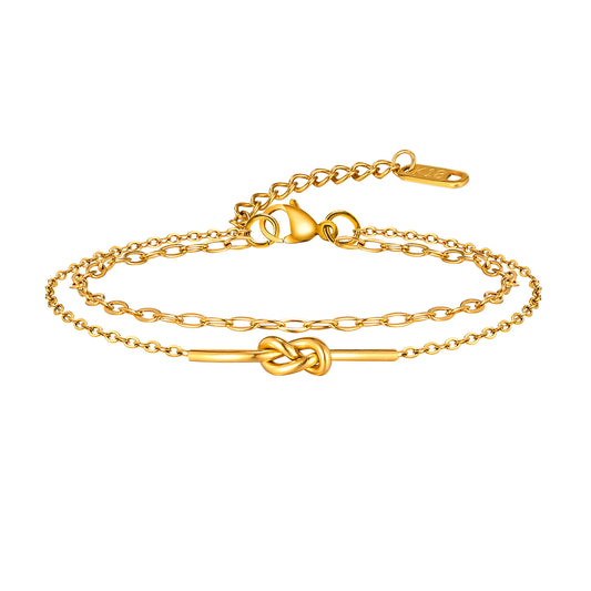 Jewelry Stainless Steel Knotted Double Chain Stacked Bracelet Gold