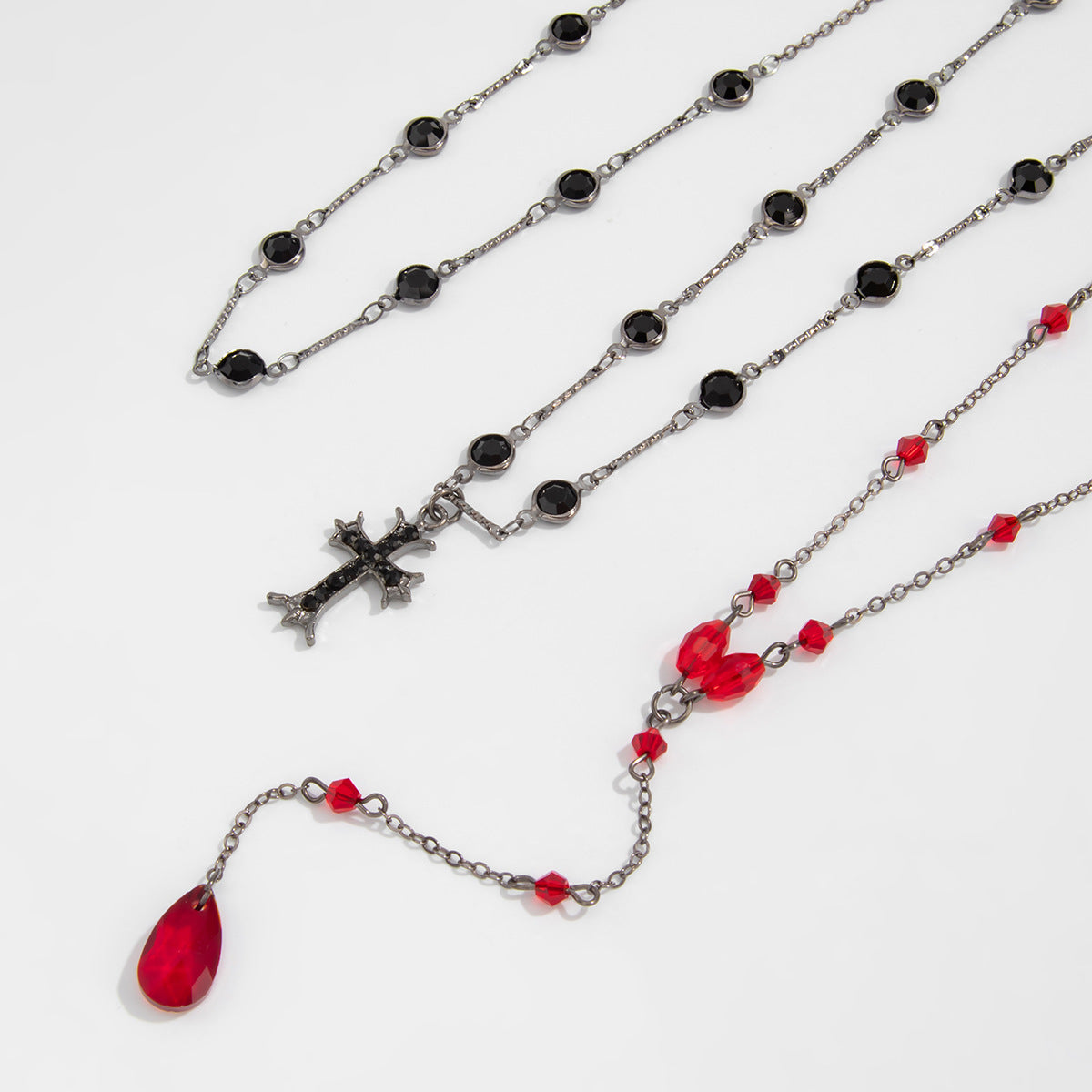Gothic Cross Crystal Blood Necklace