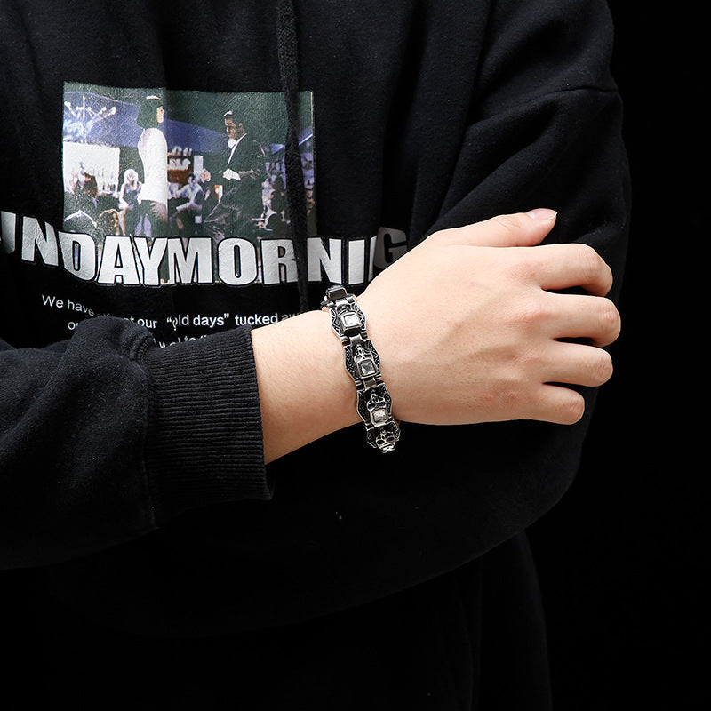 Bold Vintage Skull Men's Titanium Steel Bracelet - European and American Retro Design