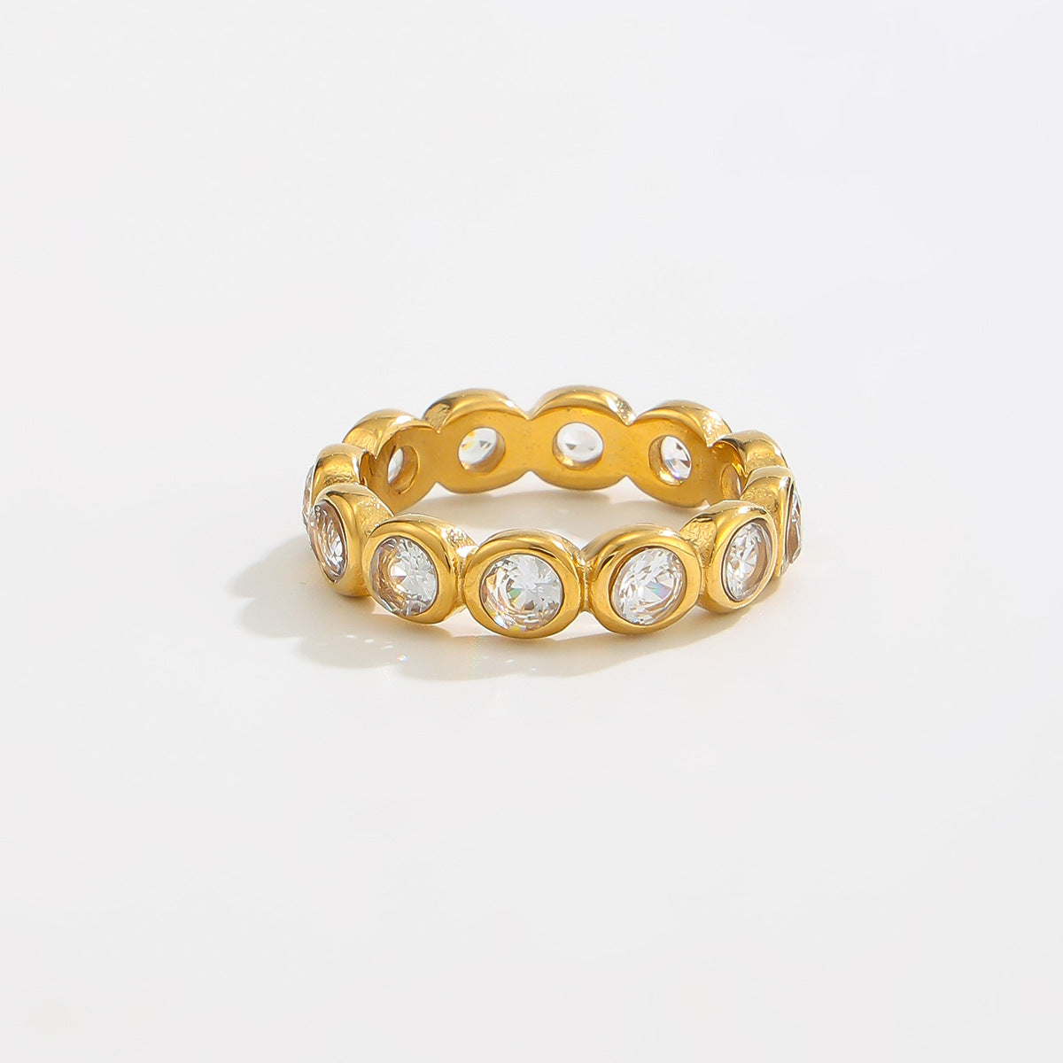 Planderful Zircon Ring For Women Geometric Round Inlay Stainless Steel Statement