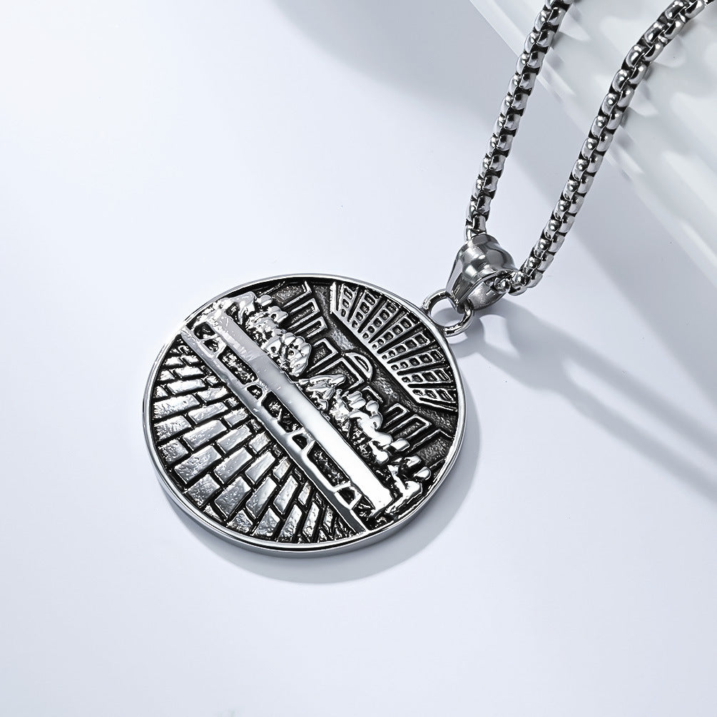 Planderful Titanium Steel Necklace Mens Retro Hip Hop Pendant Literary Style Gift Icon