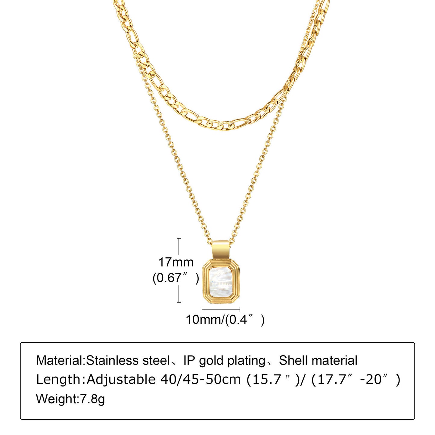 Stainless Steel Double Layer Geometric Square Tag Pendant Necklace