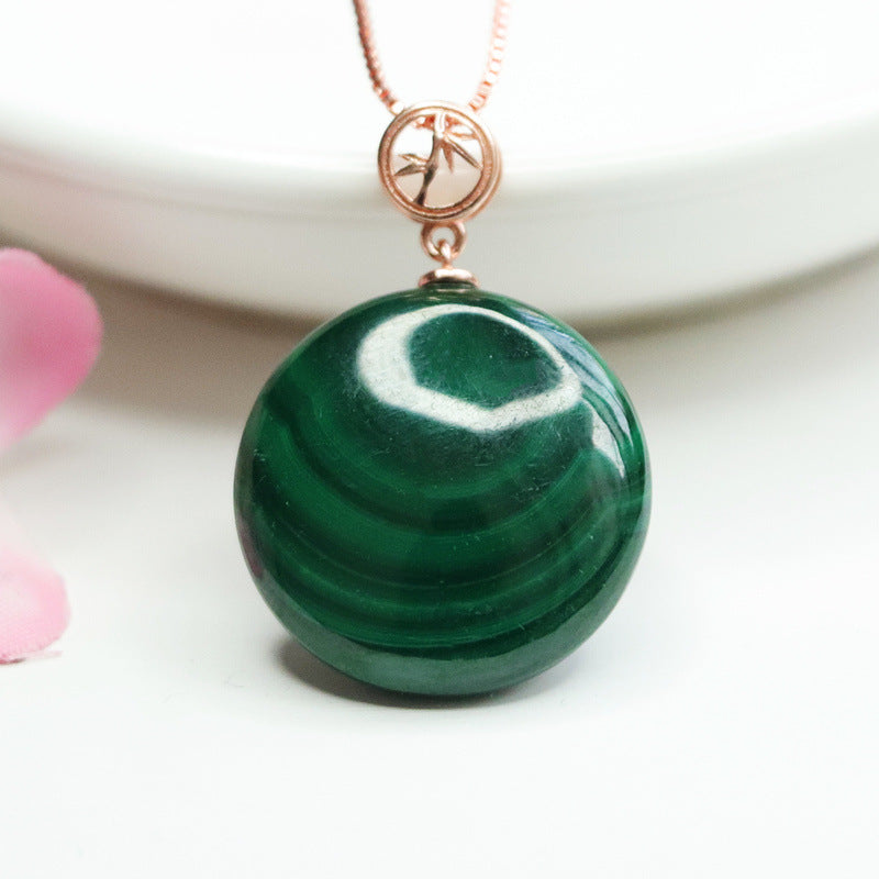 Malachite Round Peace Plaque 925 Silver Pendant — No Chain