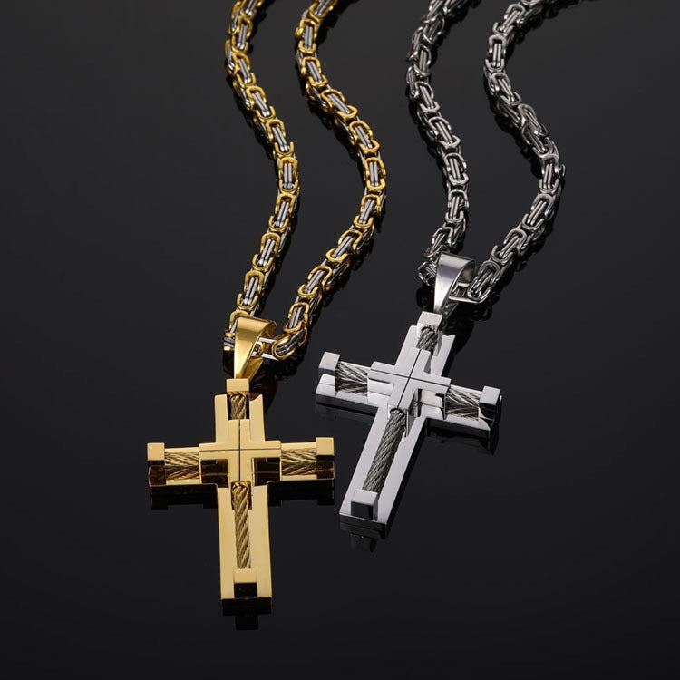 1. Planderful Stainless Steel Cross Necklace For Men With High Polish Pendant And Cuban Chain Hip Hop Style
