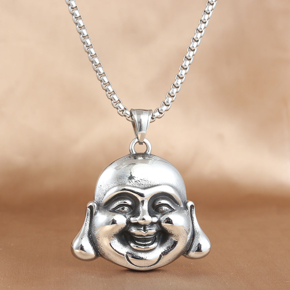 European And American Stainless Steel Buddha Pendant Necklace