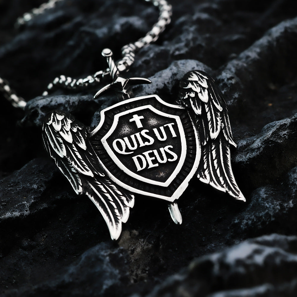 European and American Retro Men's Pendant Stainless Steel Personalized St. Michael's Cross Shield Necklace