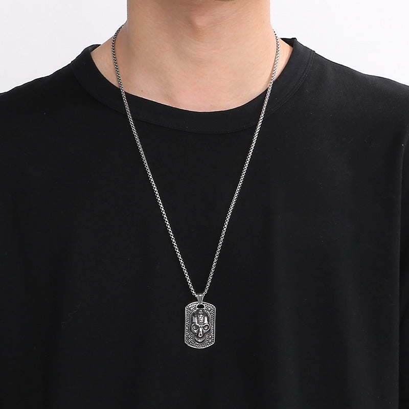 Gothic Skull Titanium Steel Pendant with Retro Devil's Eye for Halloween Decor