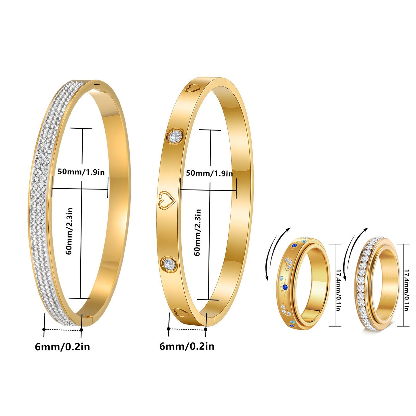 Planderful Zircon Ring Bracelet Set For Women Unisex Light Luxury Everyday Protection Statement Jewelry