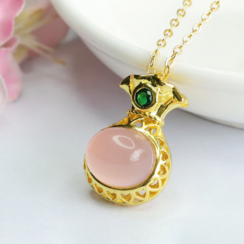 Pink Chalcedony Money Bag Necklace with Oval Pendant