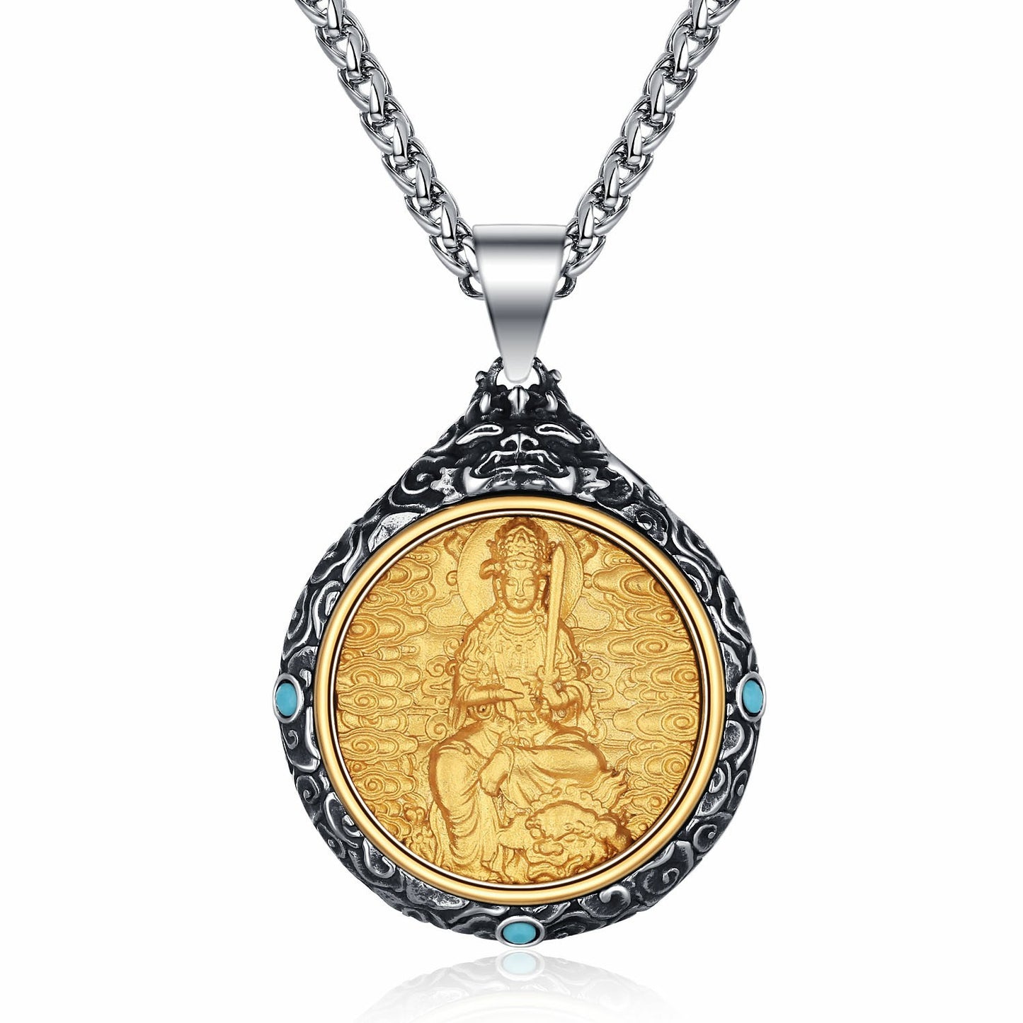 Titanium Steel Necklace – Elegant Bodhisattva Zodiac Pendant Necklace For New Chinese Style