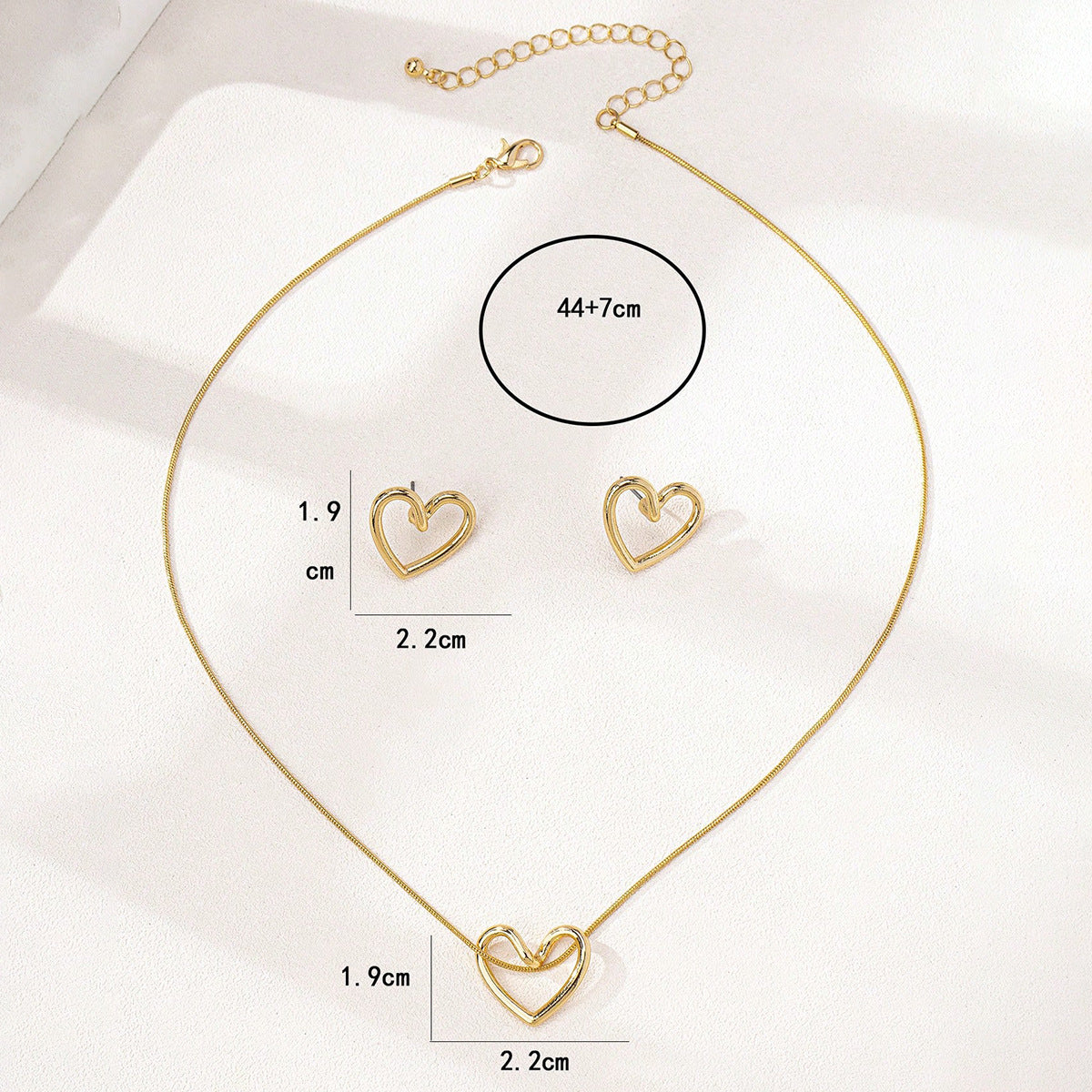 Glossy Love Stud Earrings and Pendant Necklace Set for Women