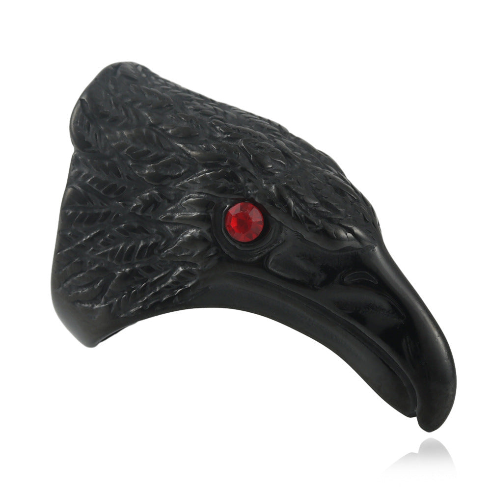 Titanium Steel Men's Eagle Head Ring - Punk Retro Animal Design for Everyday Wear