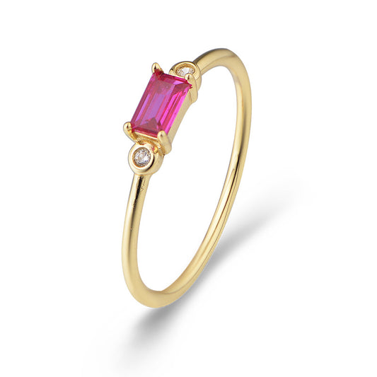 S925 Pure Silver Vintage Square Colored Gemstone Zircon Ring Fine Ring Bracelet