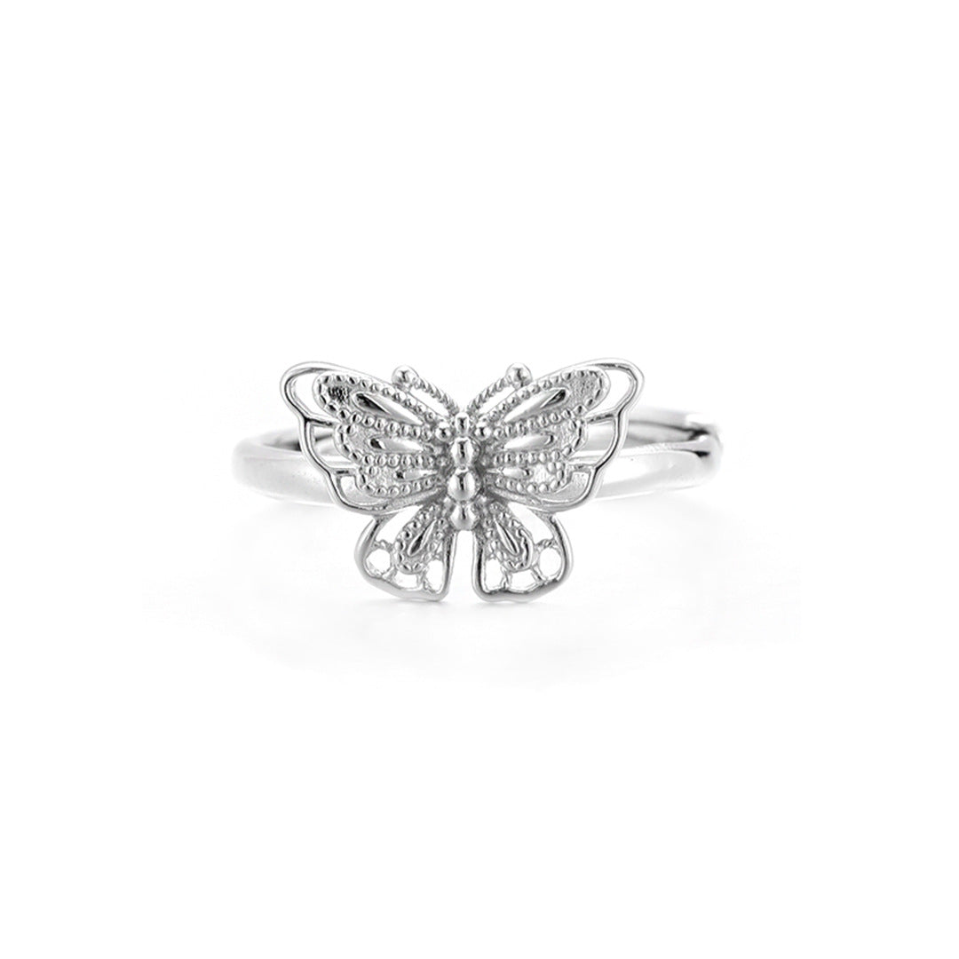 Planderful Everyday Genie – Korean Version 925 Sterling Silver Hollow Butterfly Ring for Women