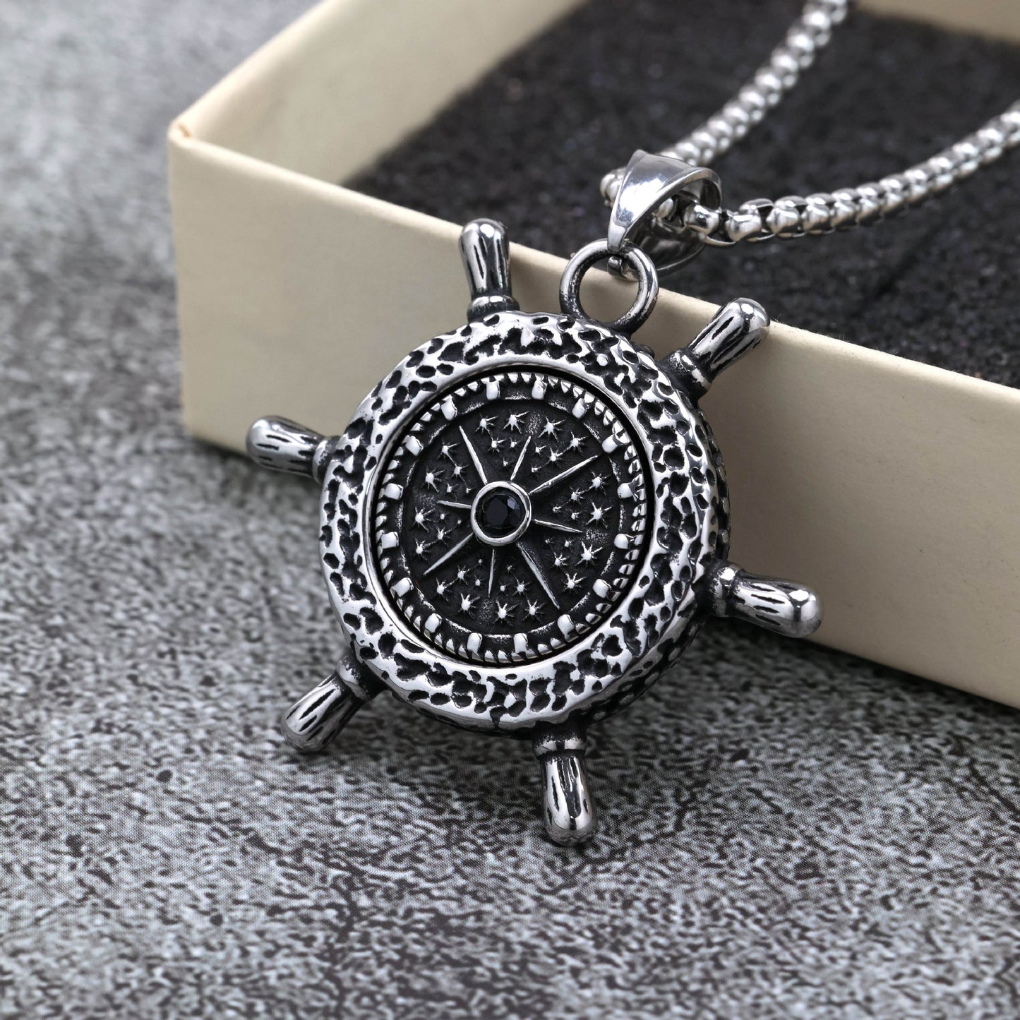 Planderful Rotating Rudder Pendant Stainless Steel Unisex Necklace For Men Norse Legacy Retro European American Style