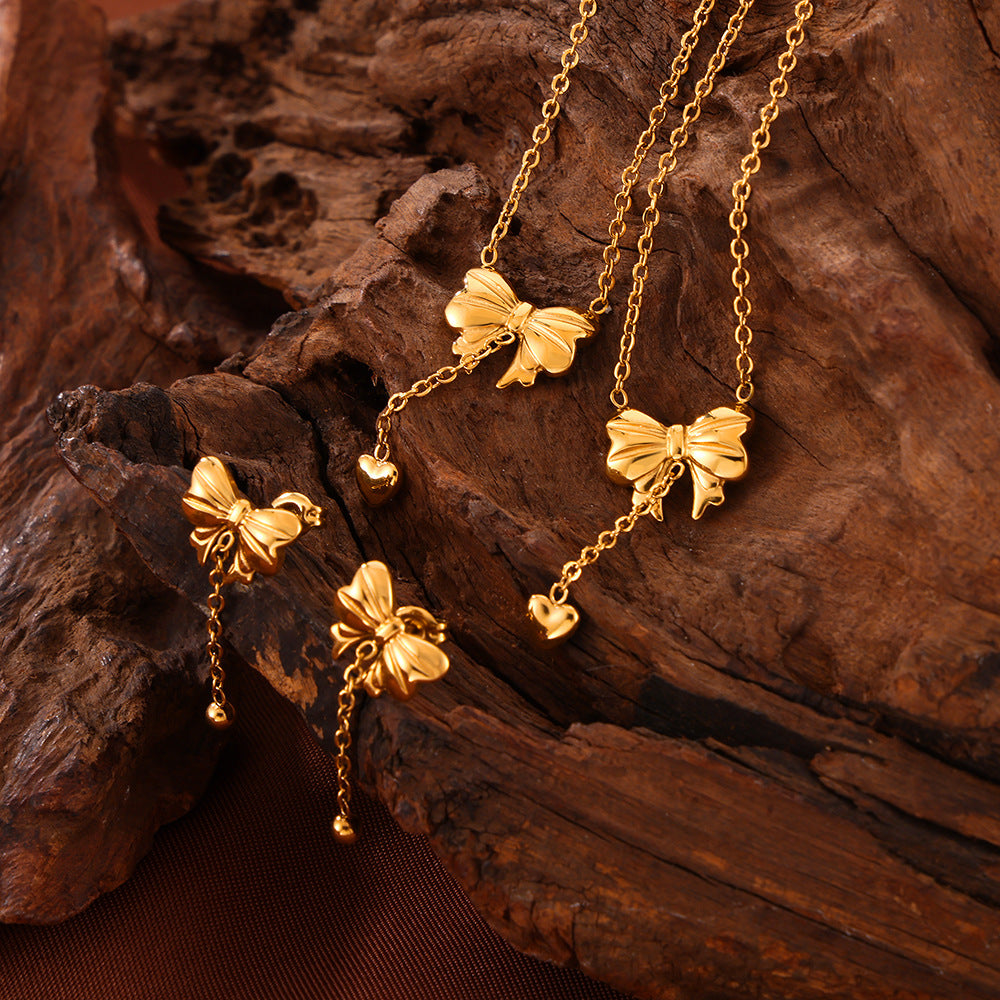 Elegant Bow & Tassel Titanium Jewelry Set - Everyday Genie Collection