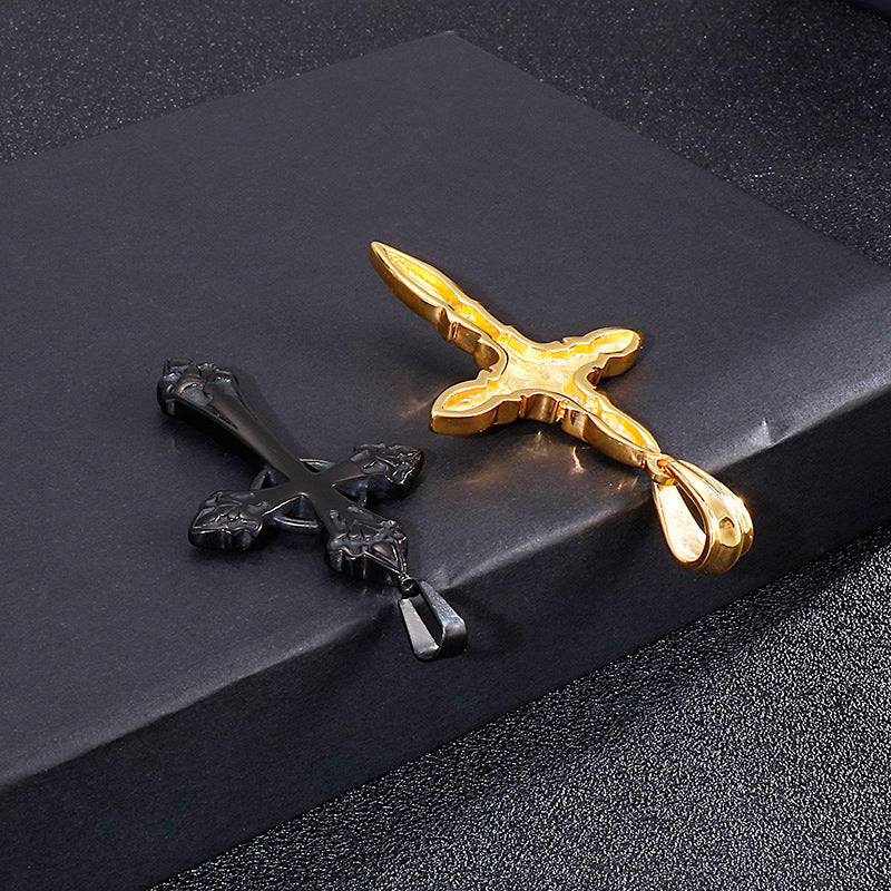 Titanium Steel Hollow Cross Pendant with Personalized Design for Men