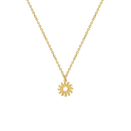 Retro Small Sun Pendant Necklace with Titanium Clavicle Chain