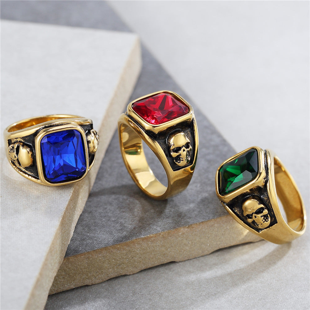 Planderful Skull Zircon Ring Titanium Steel Unisex Protection Statement For Men And Women