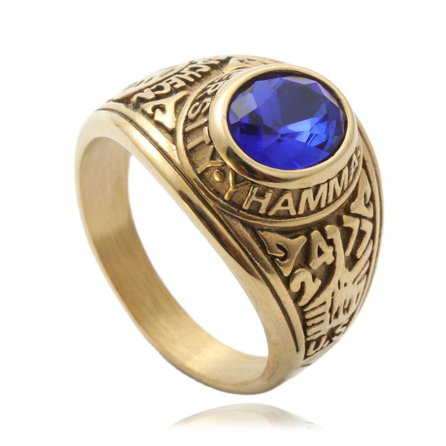 Titanium Steel Multi-Color Gemstone Ring for Men - Retro Punk Style with Letter Design