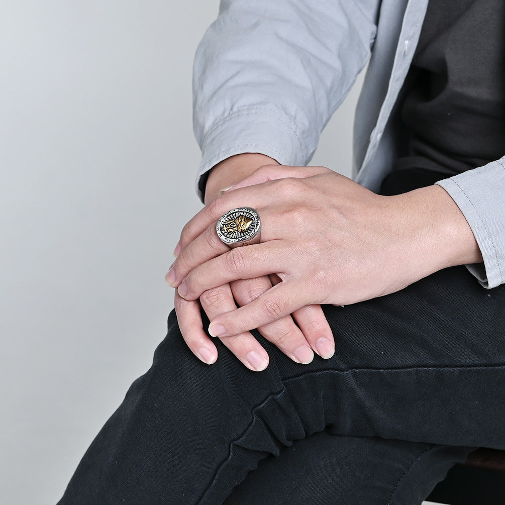 Titanium Steel Cross Ring for Men with Heart Design