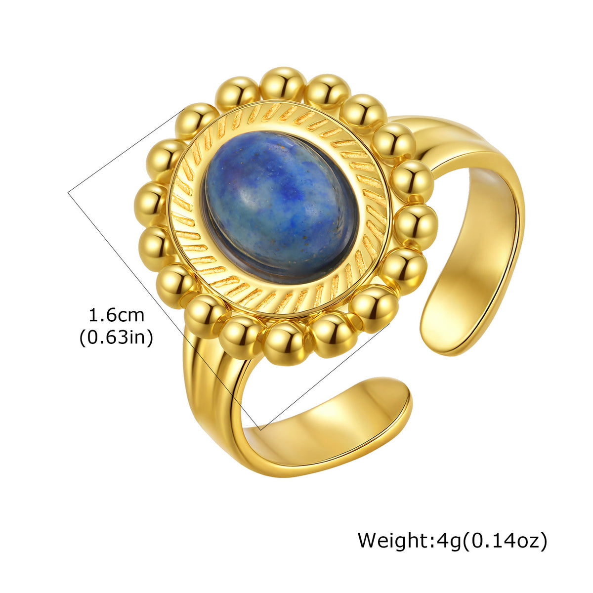 Stainless Steel Geometry Oval Fan Natural Stone Eyes Novelty Design Open Ring