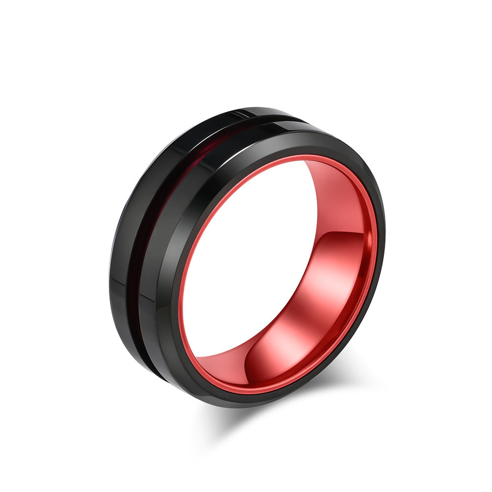 Planderful Men Stainless Steel Ring With Matte Inlaid Alumina Groove Two Color Personalized Hipster Style