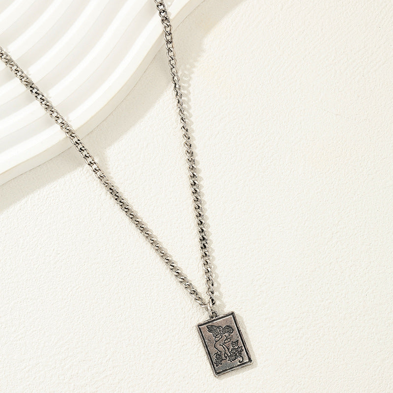 Angel Square Pendant Chain Necklace with Hip-Hop Flair - Vienna Verve Collection