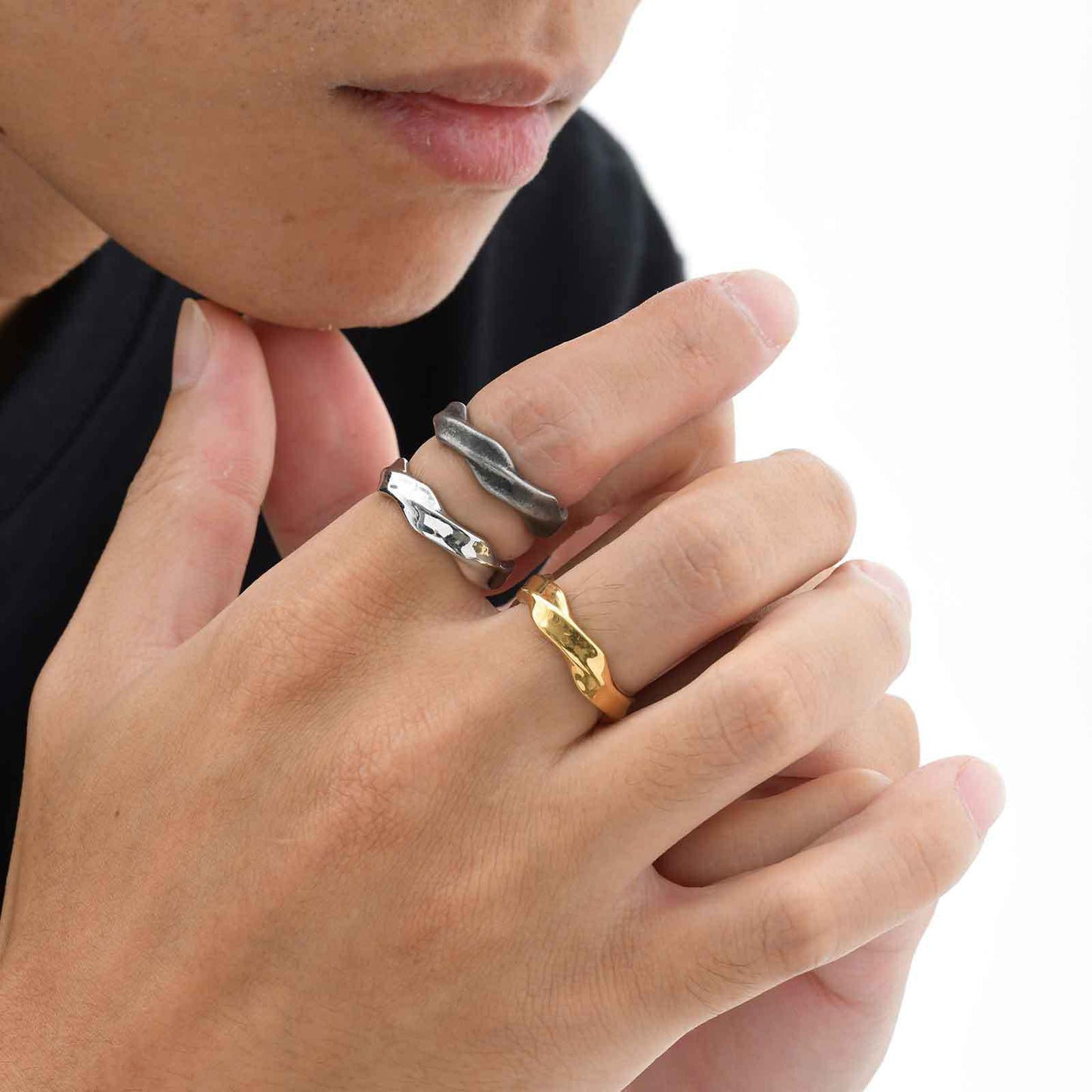 Men's Vintage Grey Stainless Steel Mobius Ring Jewelry
