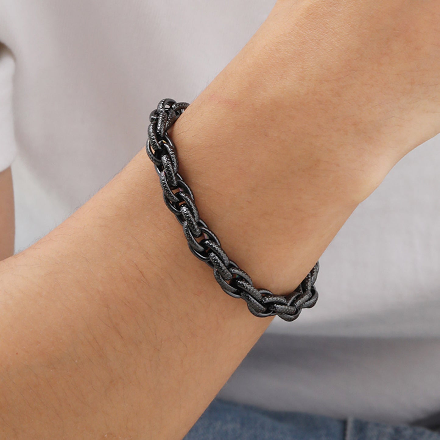 Stainless Steel Twisted Twist Chain Bracelet Vintage Grey Men's Jewelry