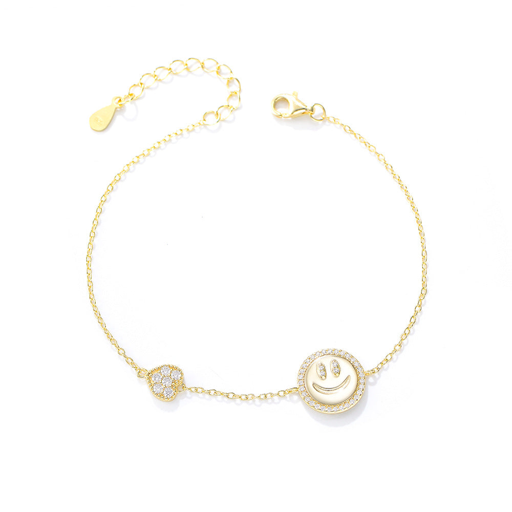 Little Prince Smiley Face Zircon Sterling Silver Bracelet Heart-Shaped Chain