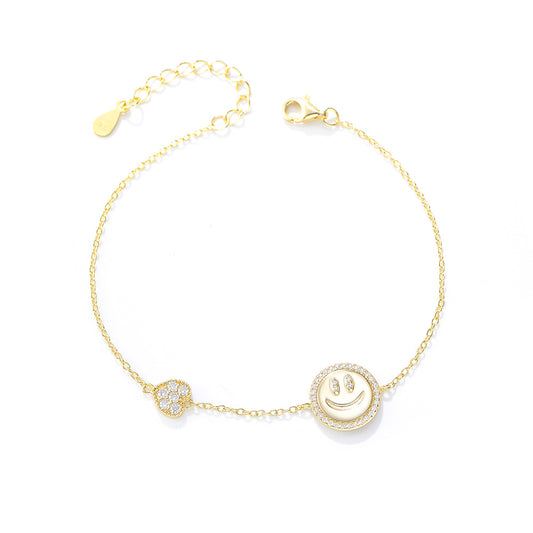 Little Prince Smiley Face Zircon Sterling Silver Bracelet Heart-Shaped Chain