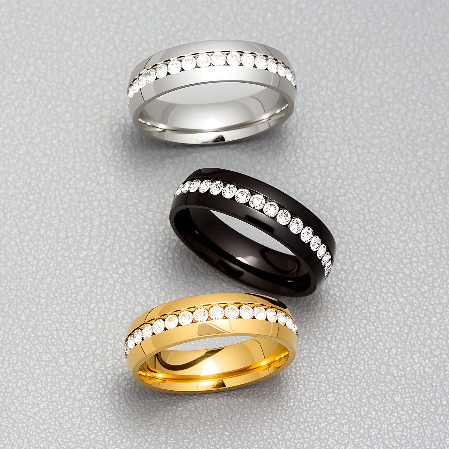 Planderful Everyday Genie Zircon Ring Stainless Steel Unisex Personalized Jewelry Single Row Inlaid Gems Gold Plated